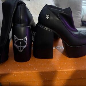 Naked Wolfe Black Heeled Boots with Silver Detail